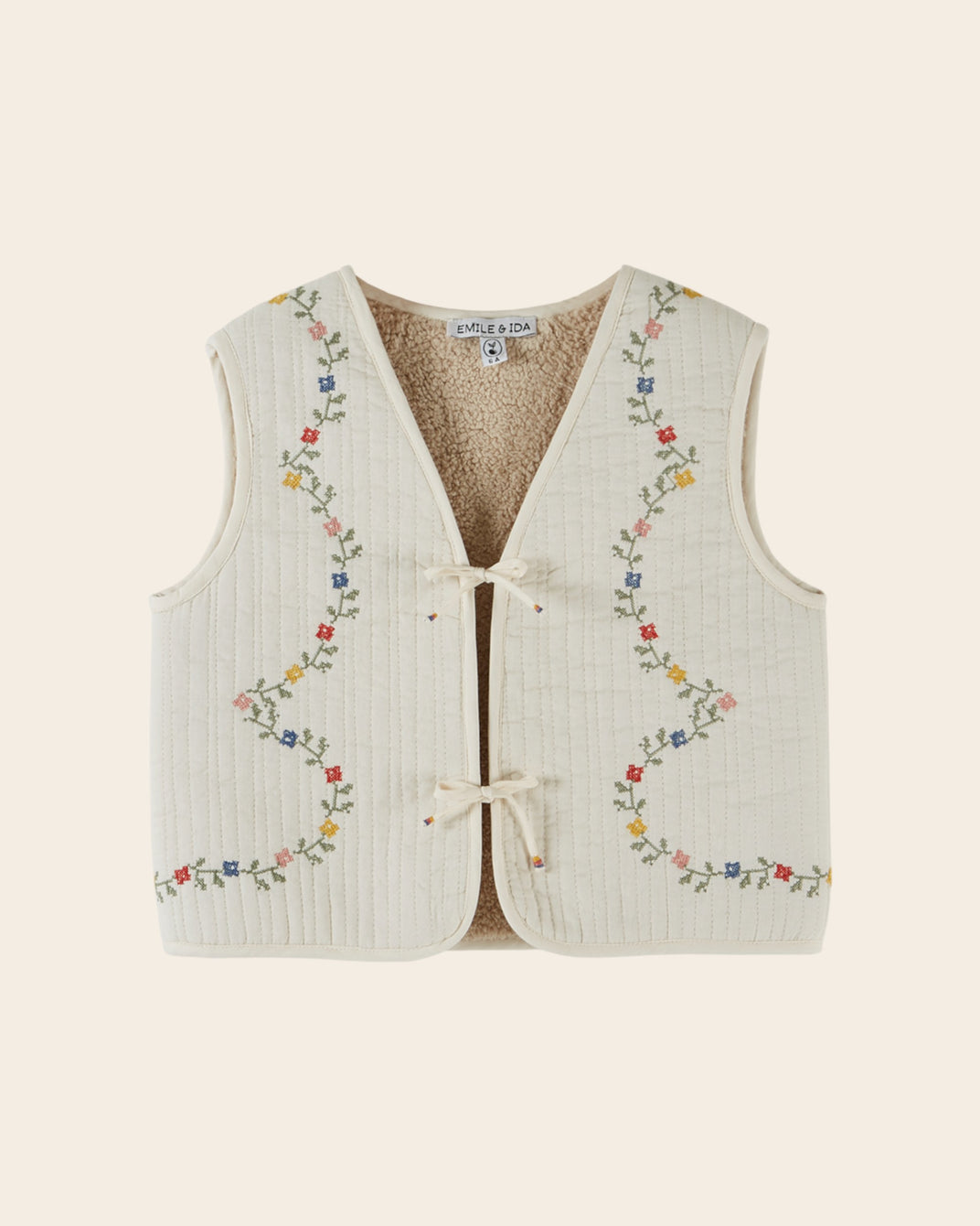 Veste sans manches - Matelassée brodée écru