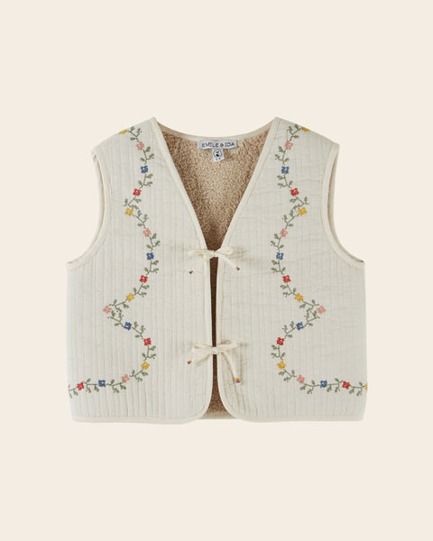 Veste sans manches - Matelassée brodée écru