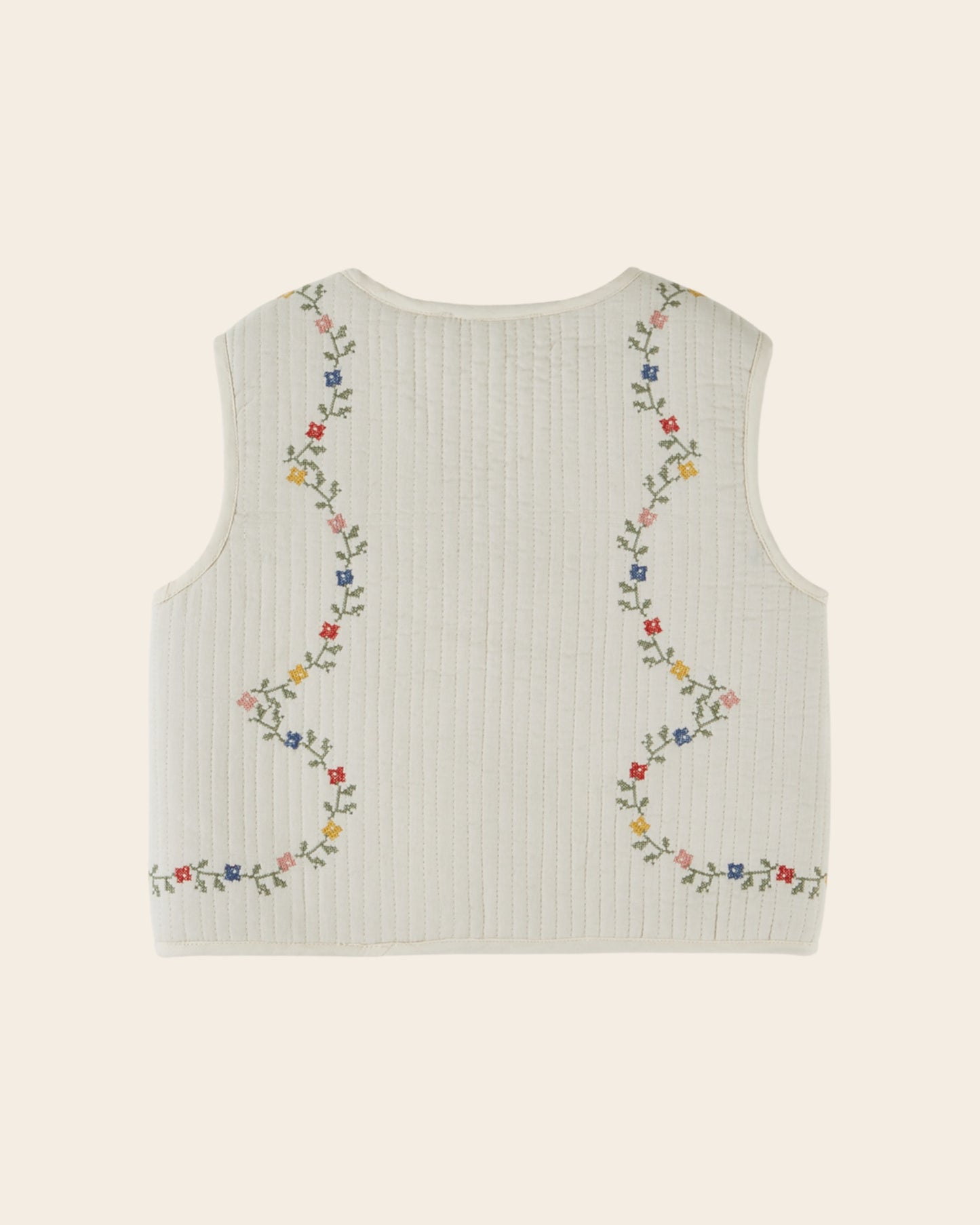Veste sans manches - Matelassée brodée écru