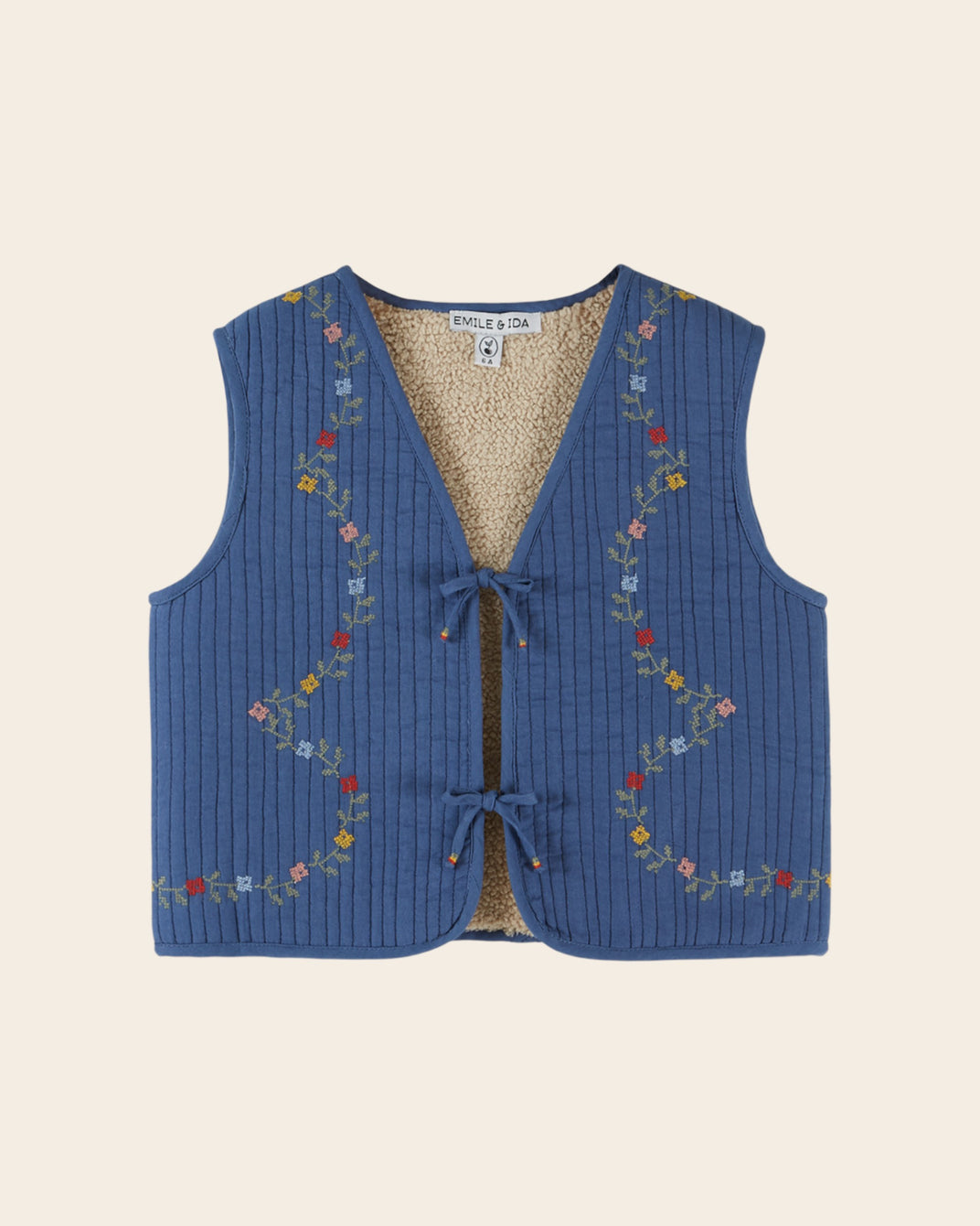 Veste sans manches - Matelassée brodée bleu