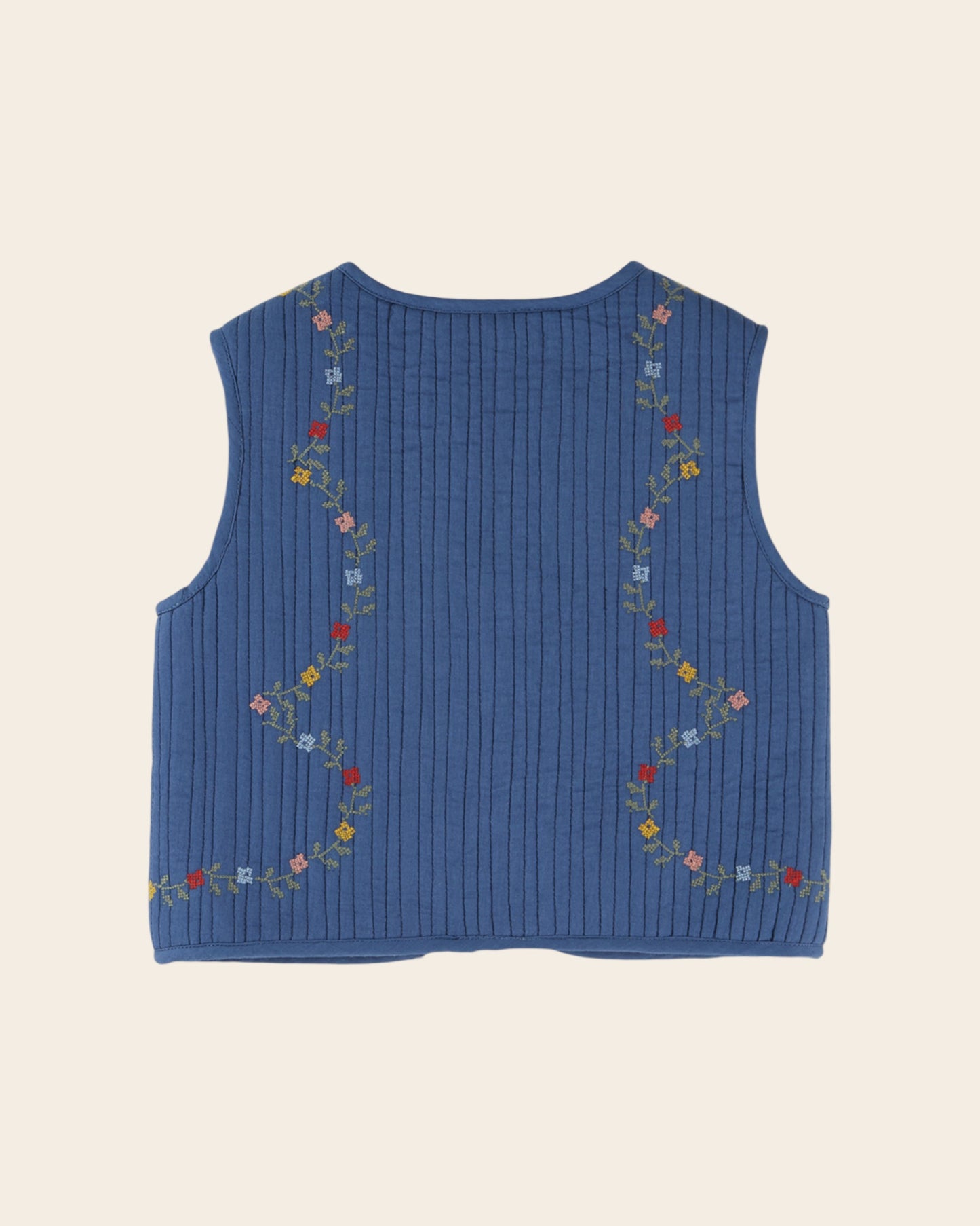 Veste sans manches - Matelassée brodée bleu