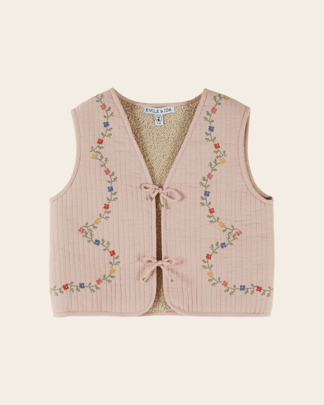Veste sans manches - Matelassée brodée rose