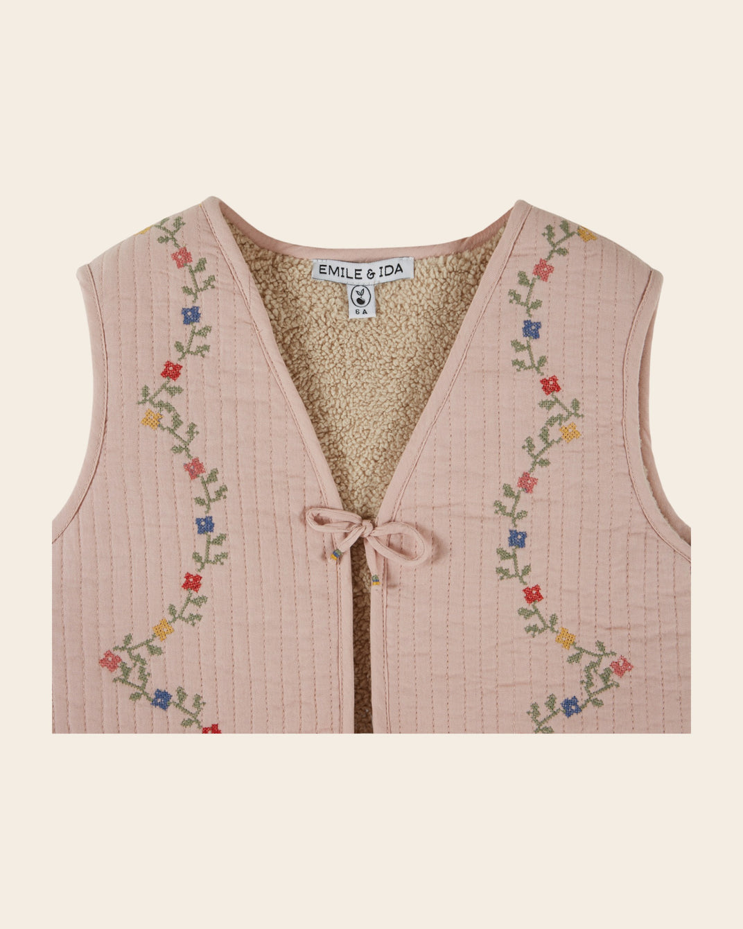 Veste sans manches - Matelassée brodée rose