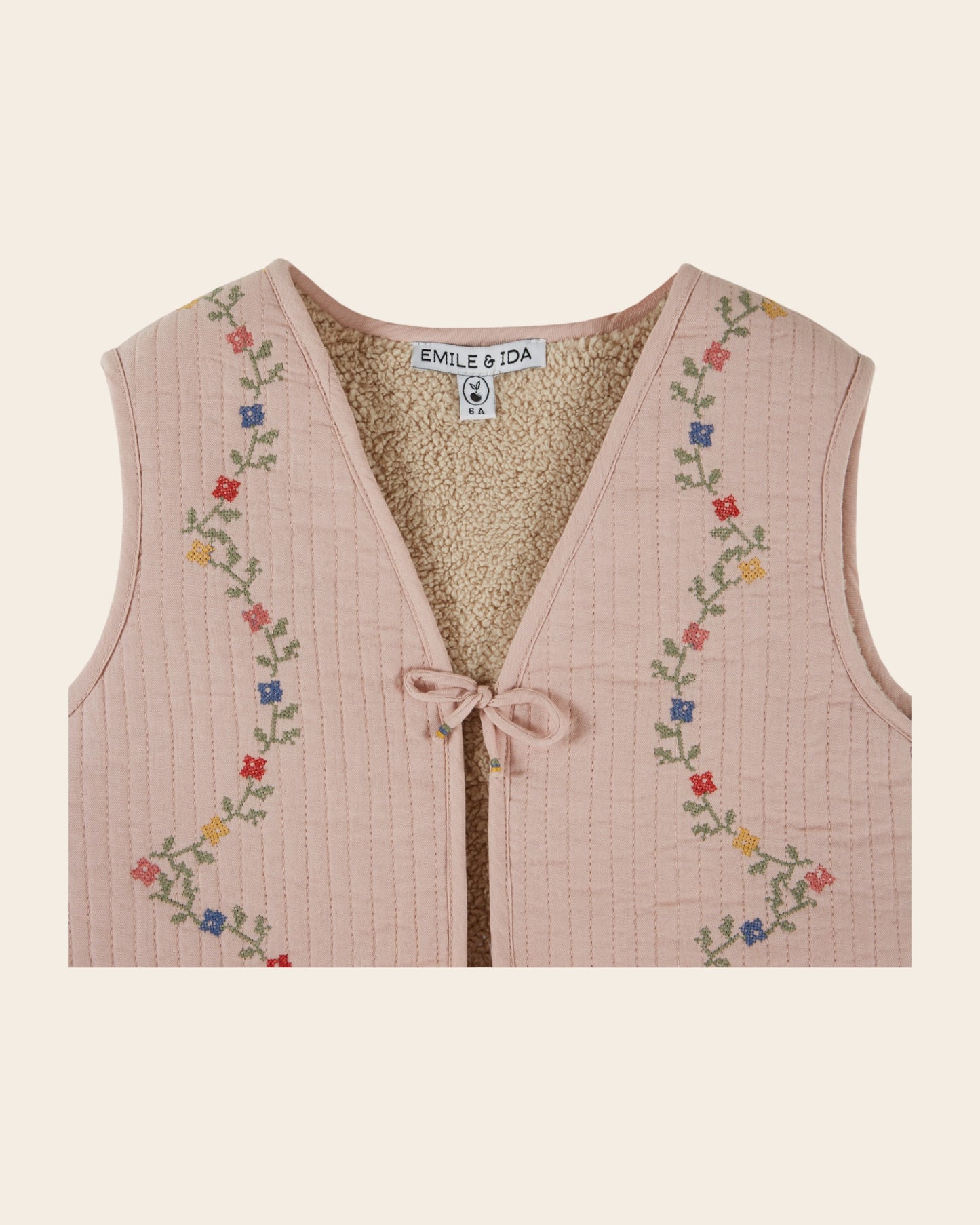 Veste sans manches - Matelassée brodée rose
