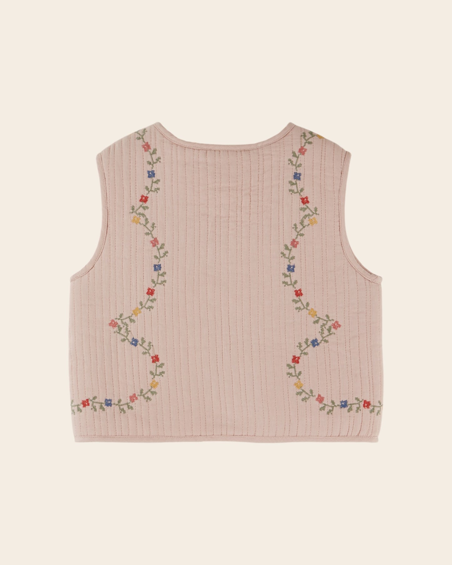 Veste sans manches - Matelassée brodée rose