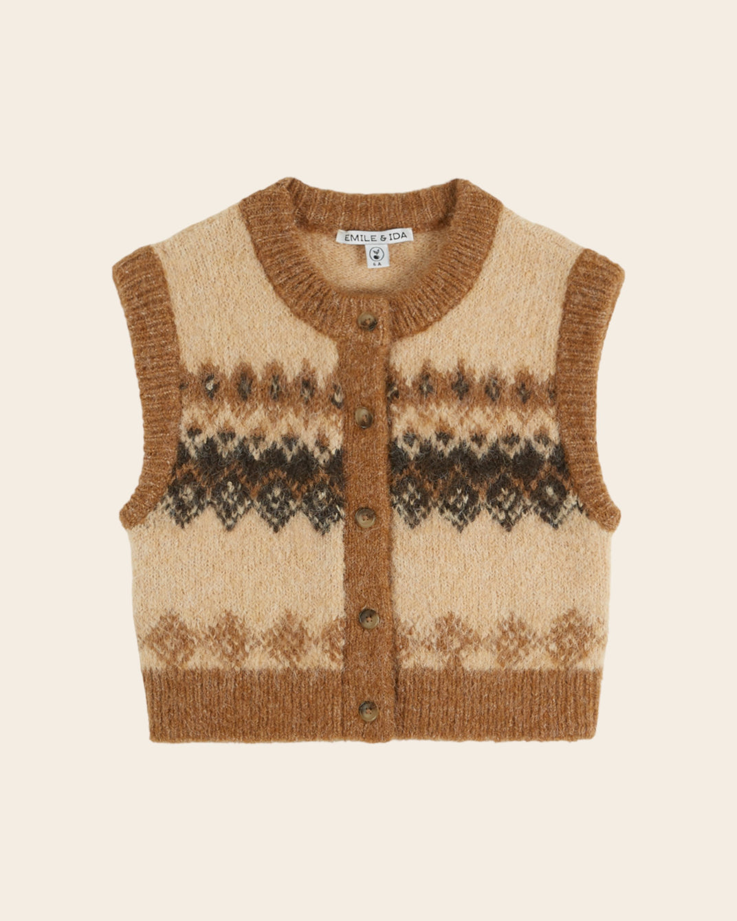Cardigan sans manches - Motif jacquard beige