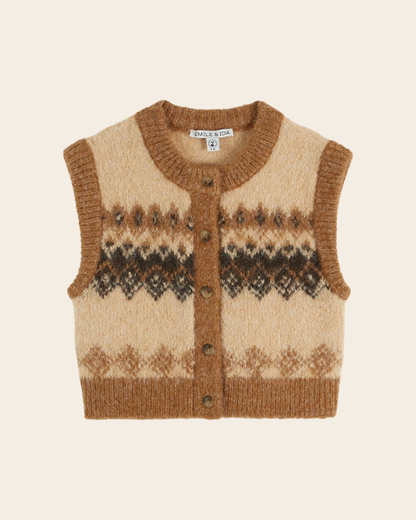 Cardigan sans manches - Motif jacquard beige