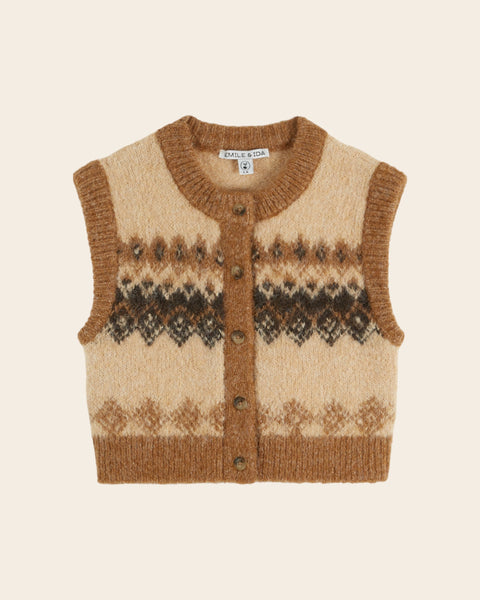 Cardigan sans manches - Motif jacquard beige