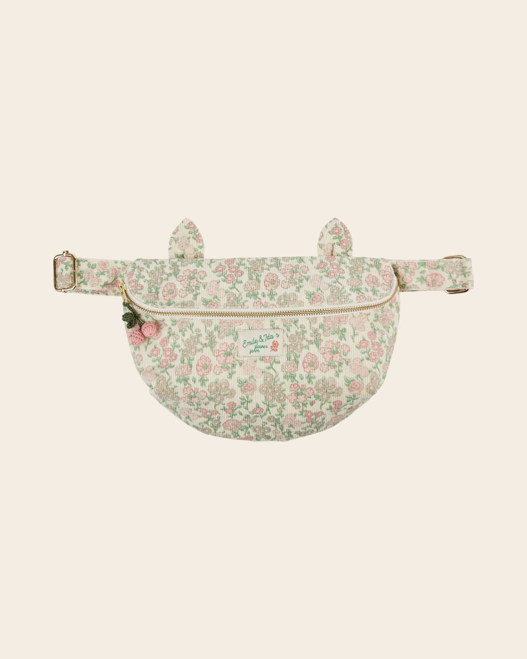 Sac banane chat - Velours fleuri vert