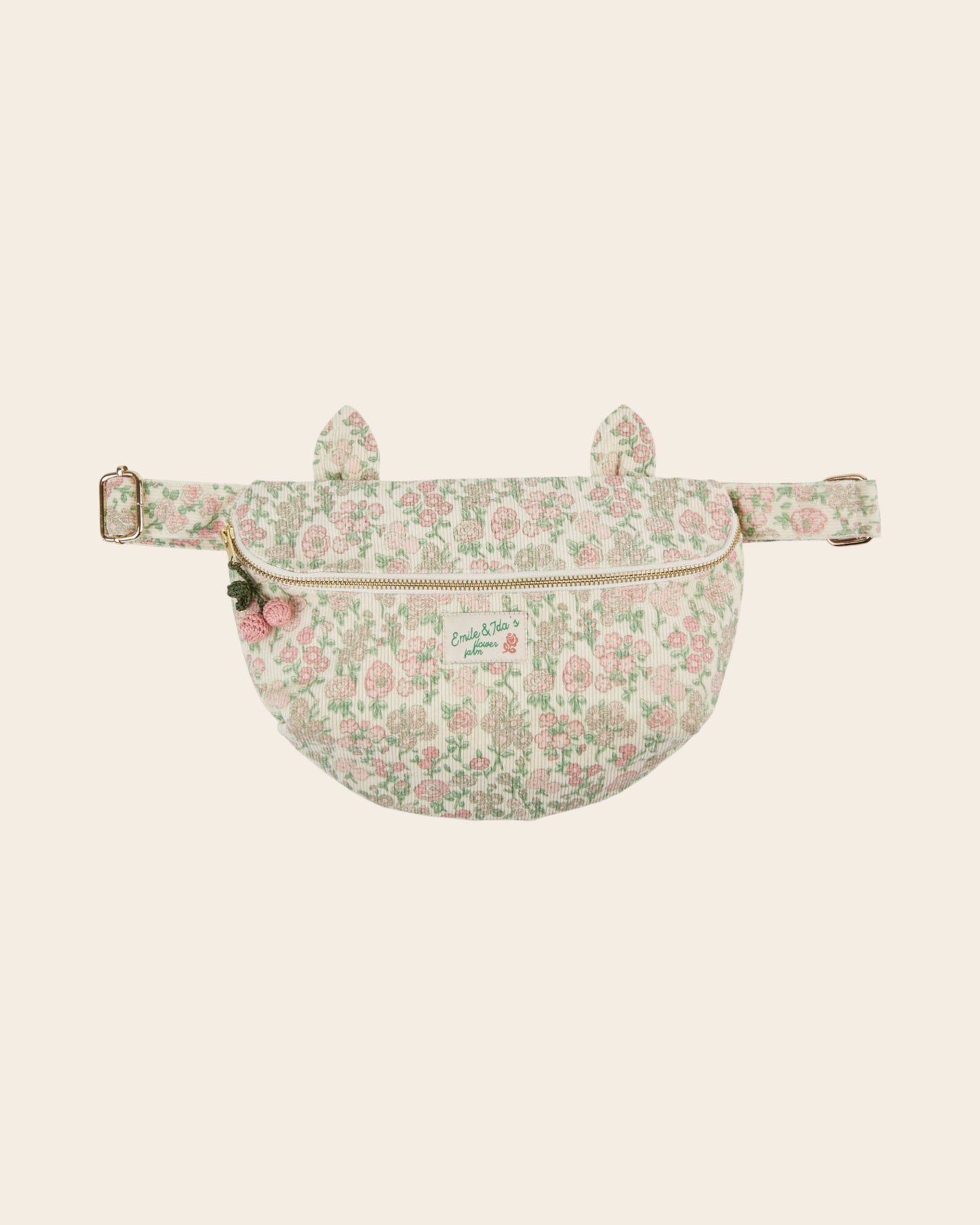 Sac banane chat - Velours fleuri vert