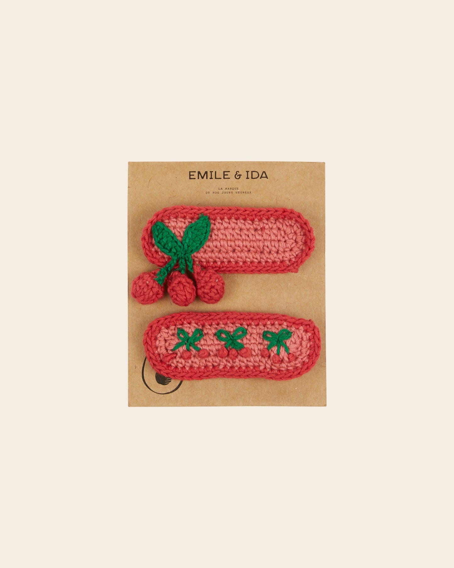 Lot de 2 barrettes - Cerise crochet rose