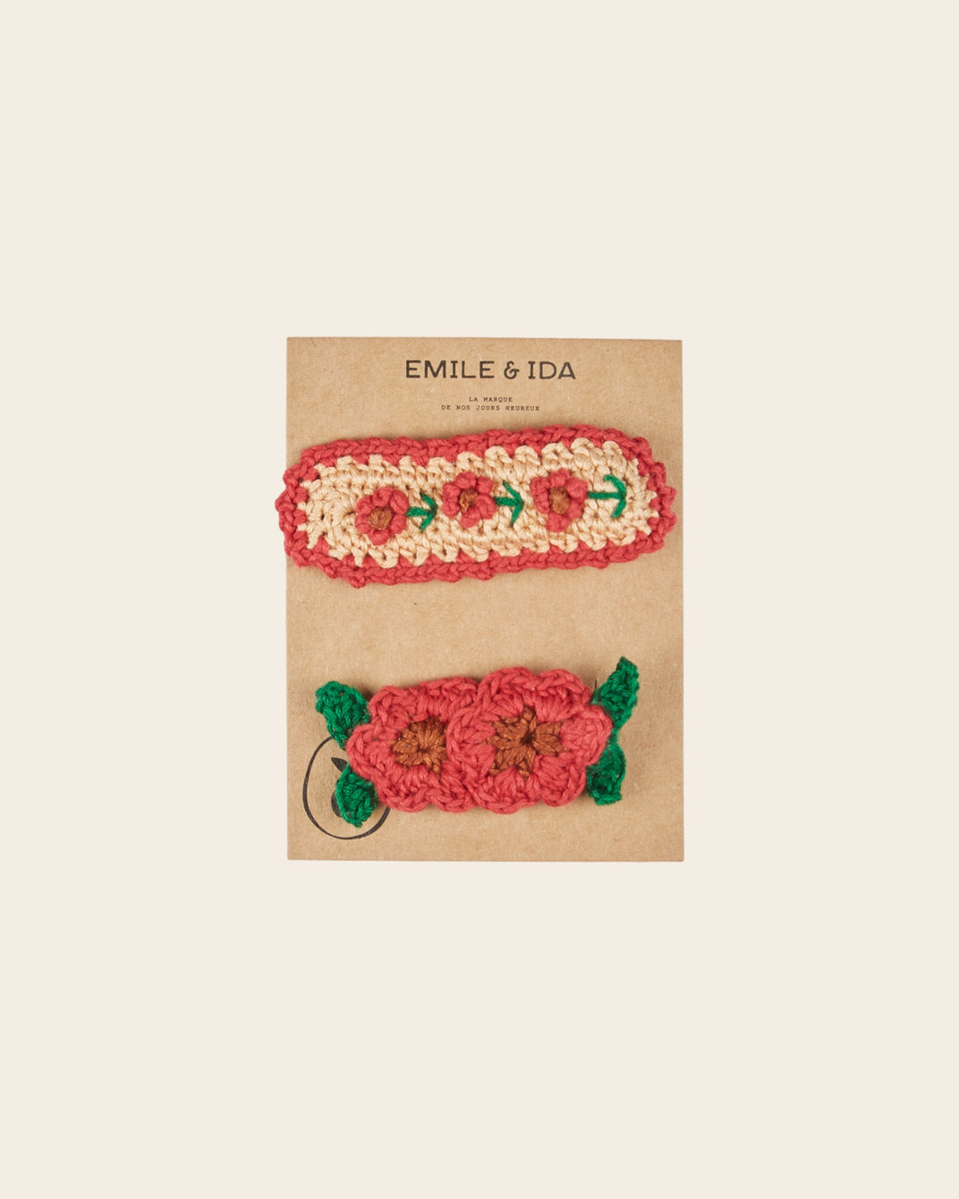 Lot de 2 barrettes - Fleur crochet griotte