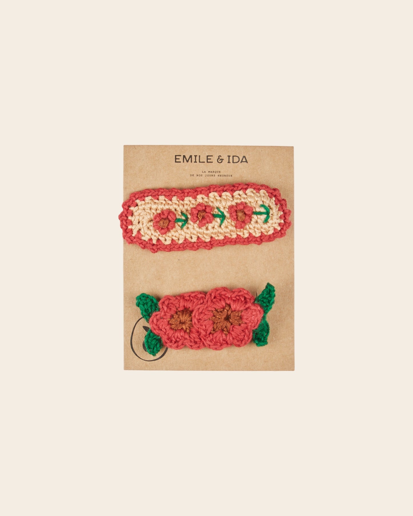 Lot de 2 barrettes - Fleur crochet griotte