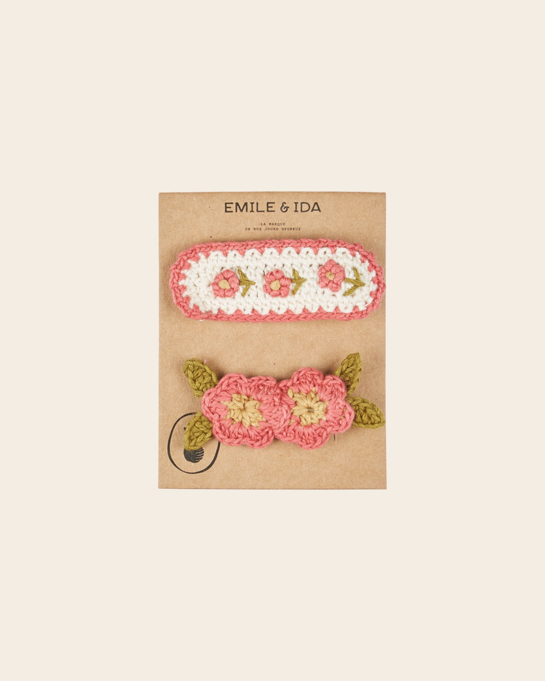 Lot de 2 barrettes - Fleur crochet rose