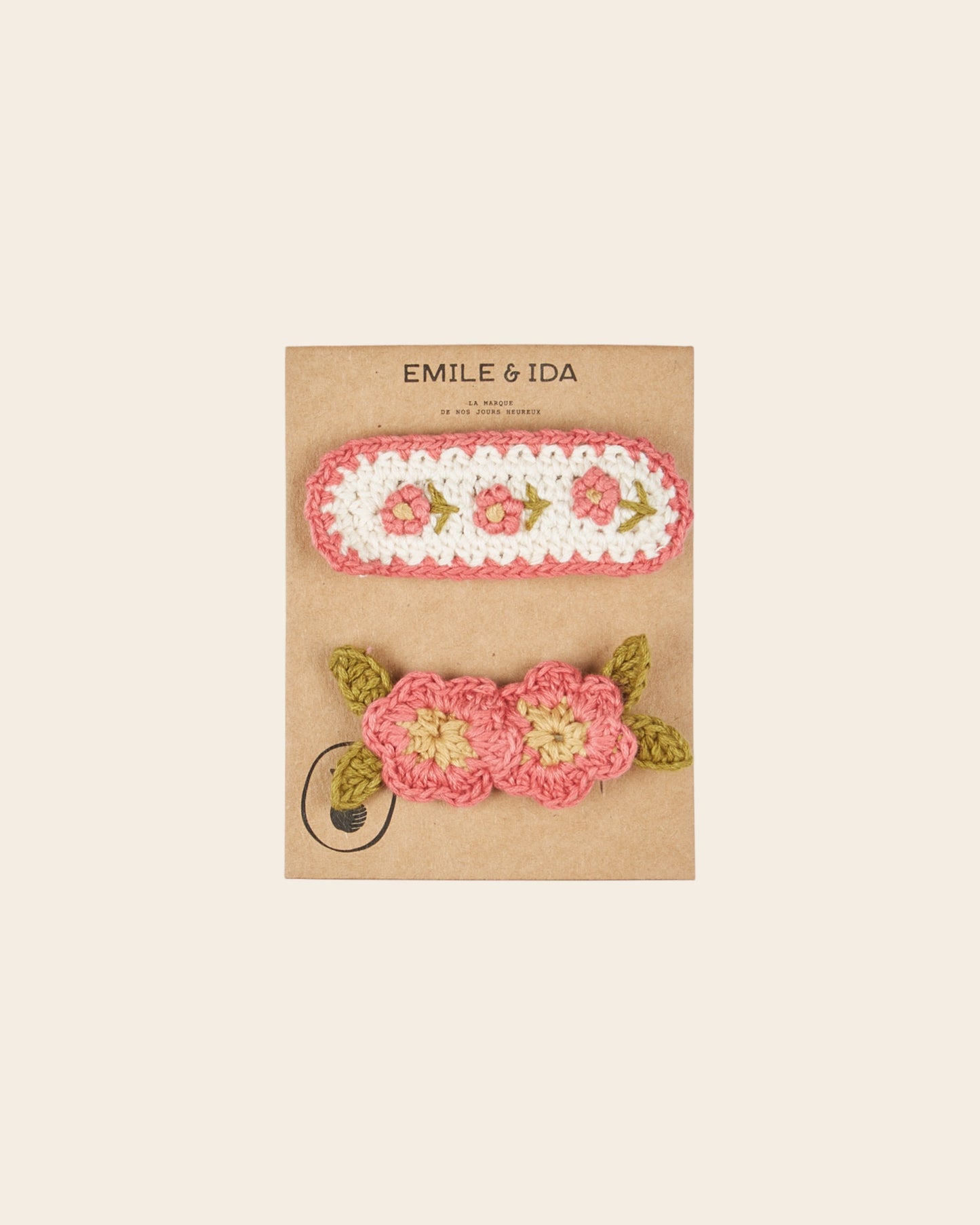 Lot de 2 barrettes - Fleur crochet rose