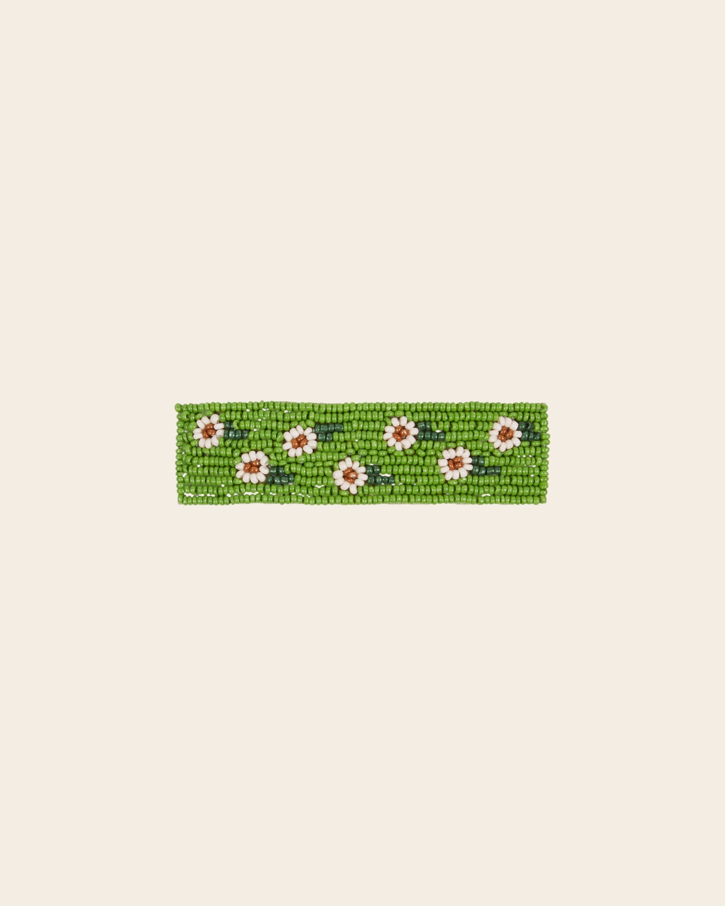 Barrette - Fleurs perles vertes