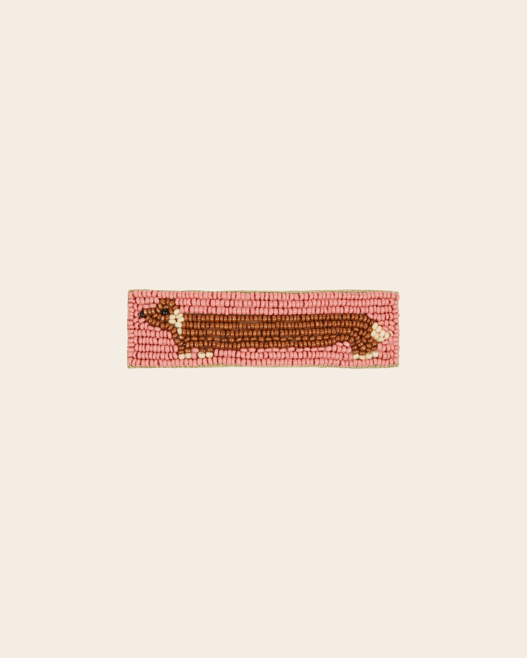 Barrette - Teckel perles roses