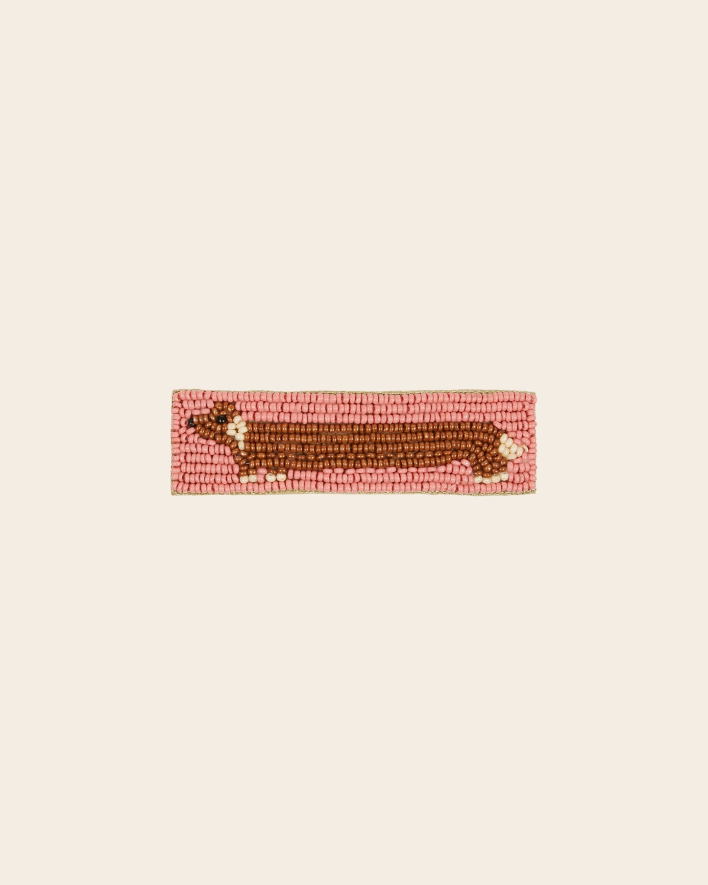 Barrette - Teckel perles roses