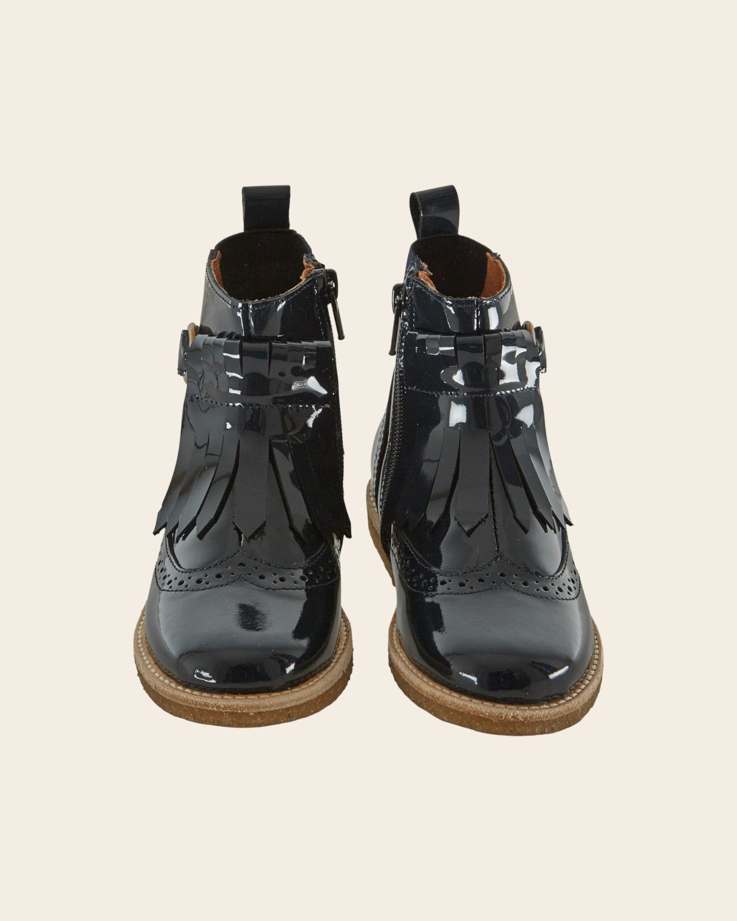 Bottines à franges - Cuir verni bleu minuit