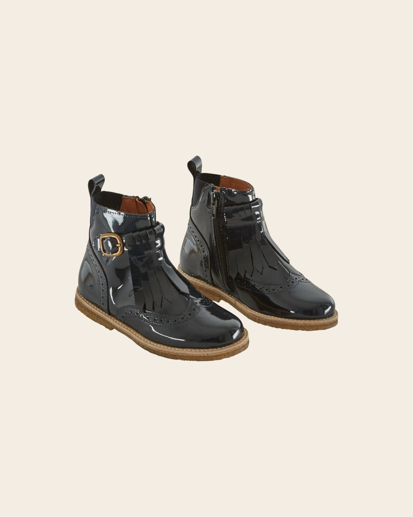 Bottines à franges - Cuir verni bleu minuit