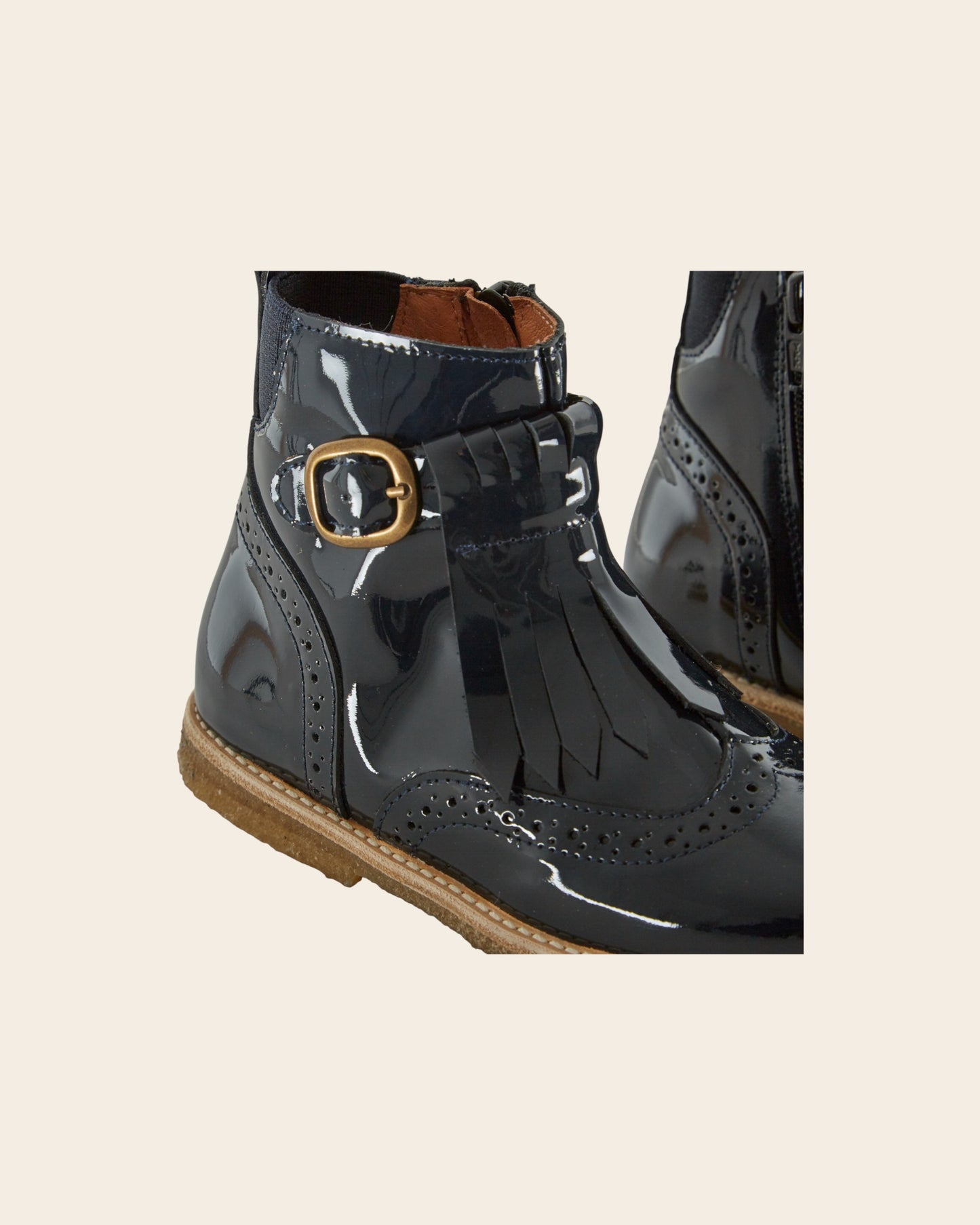 Bottines à franges - Cuir verni bleu minuit