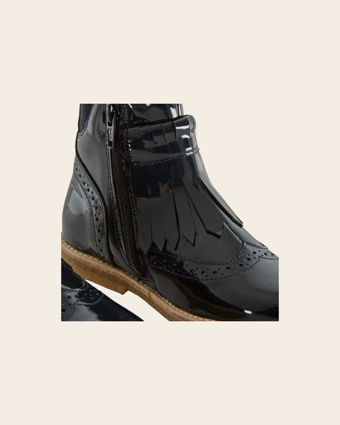 Bottines à franges - Cuir verni bleu minuit