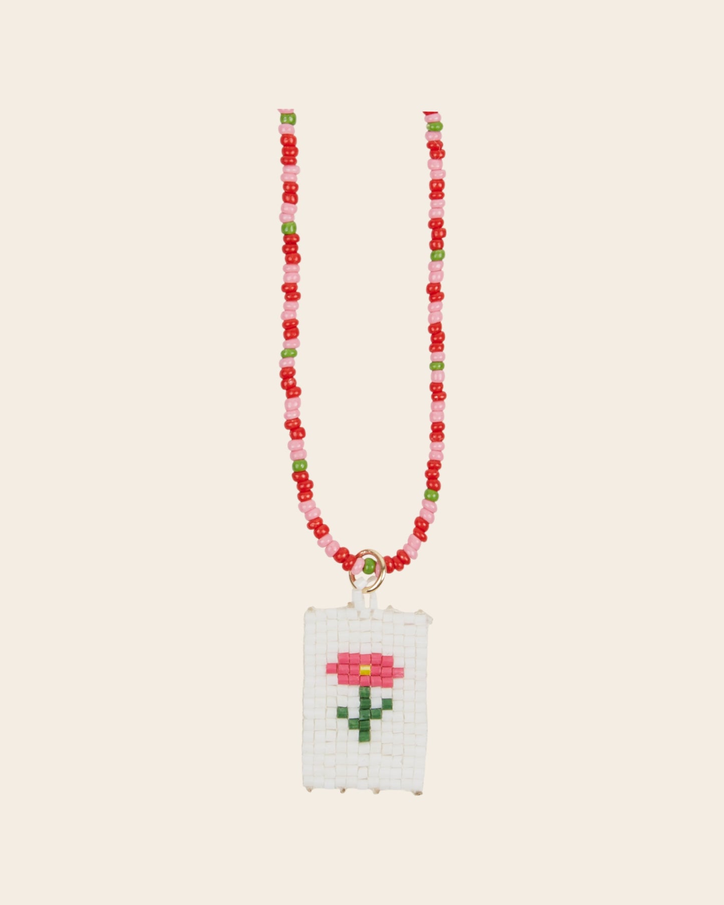 Collier - Perles fleur rose et blanc