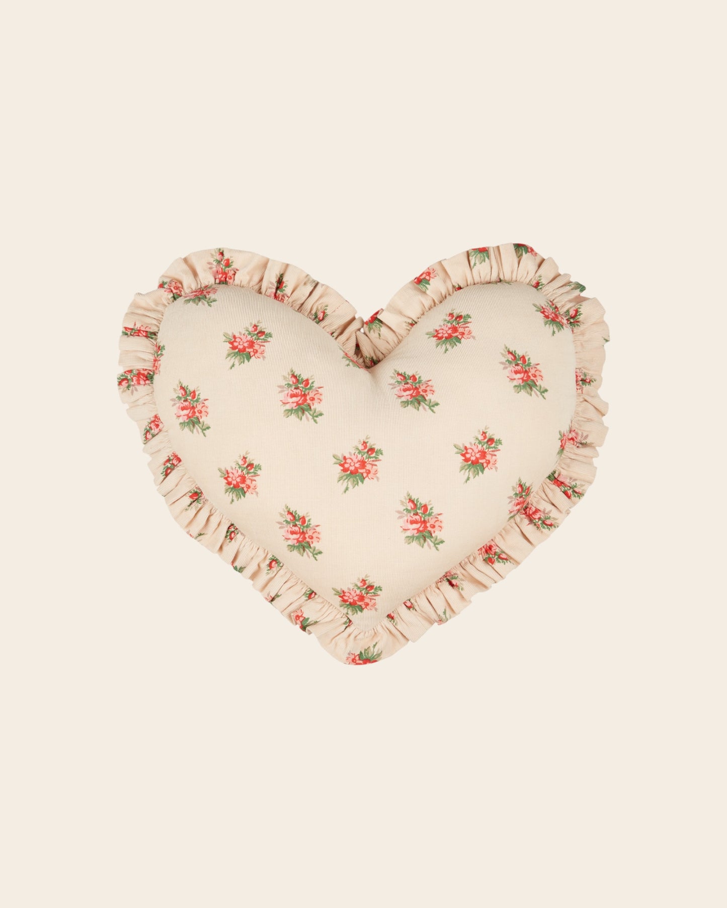 Coussin coeur - Velours fleuri beige