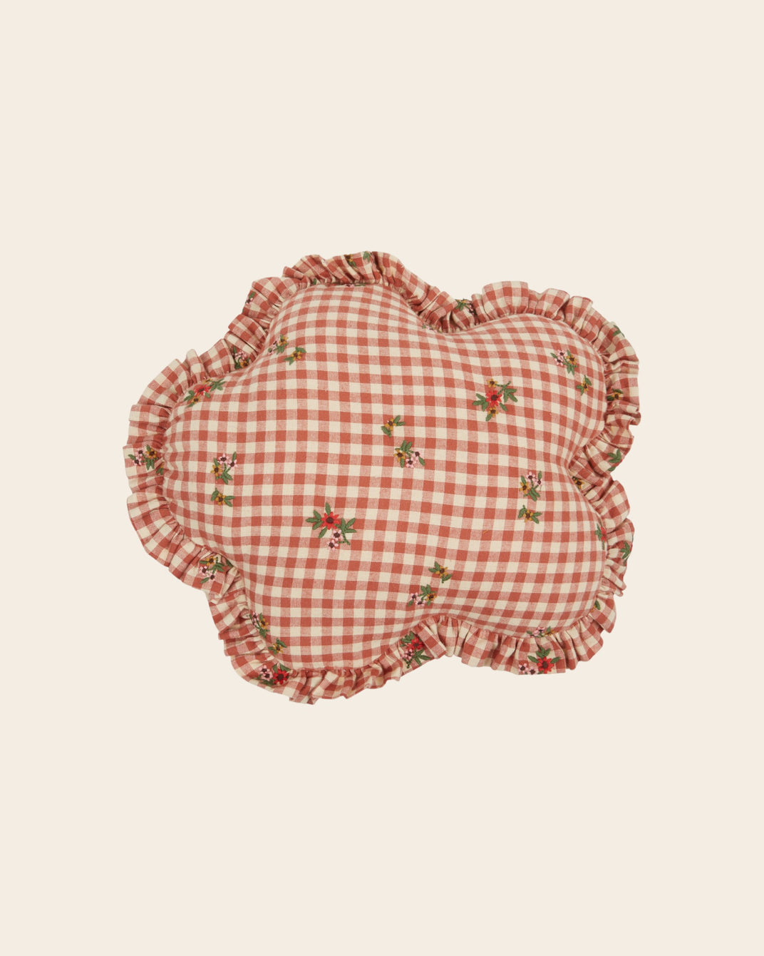Coussin fleur - Brodé vichy terracotta