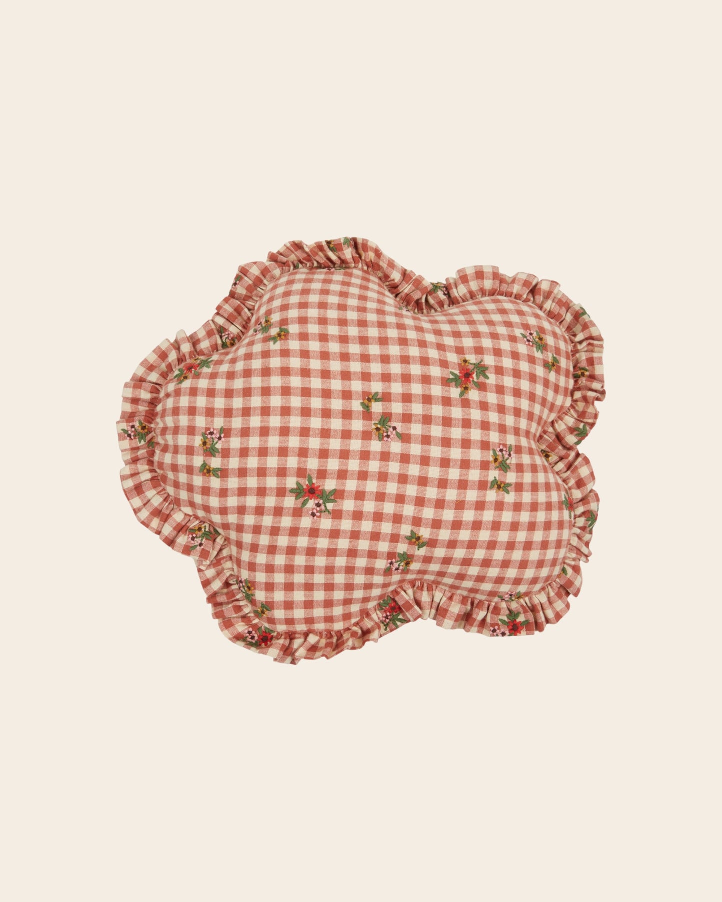 Coussin fleur - Brodé vichy terracotta