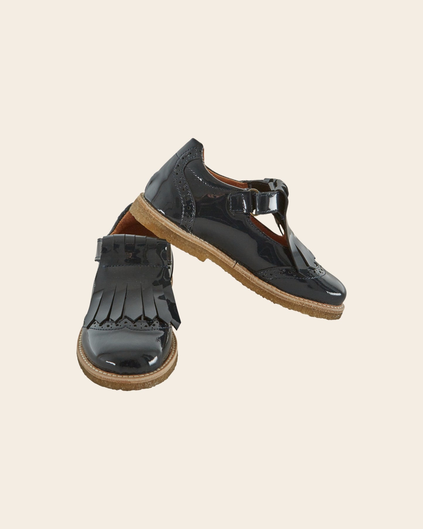 Salomés à franges - Cuir verni marine