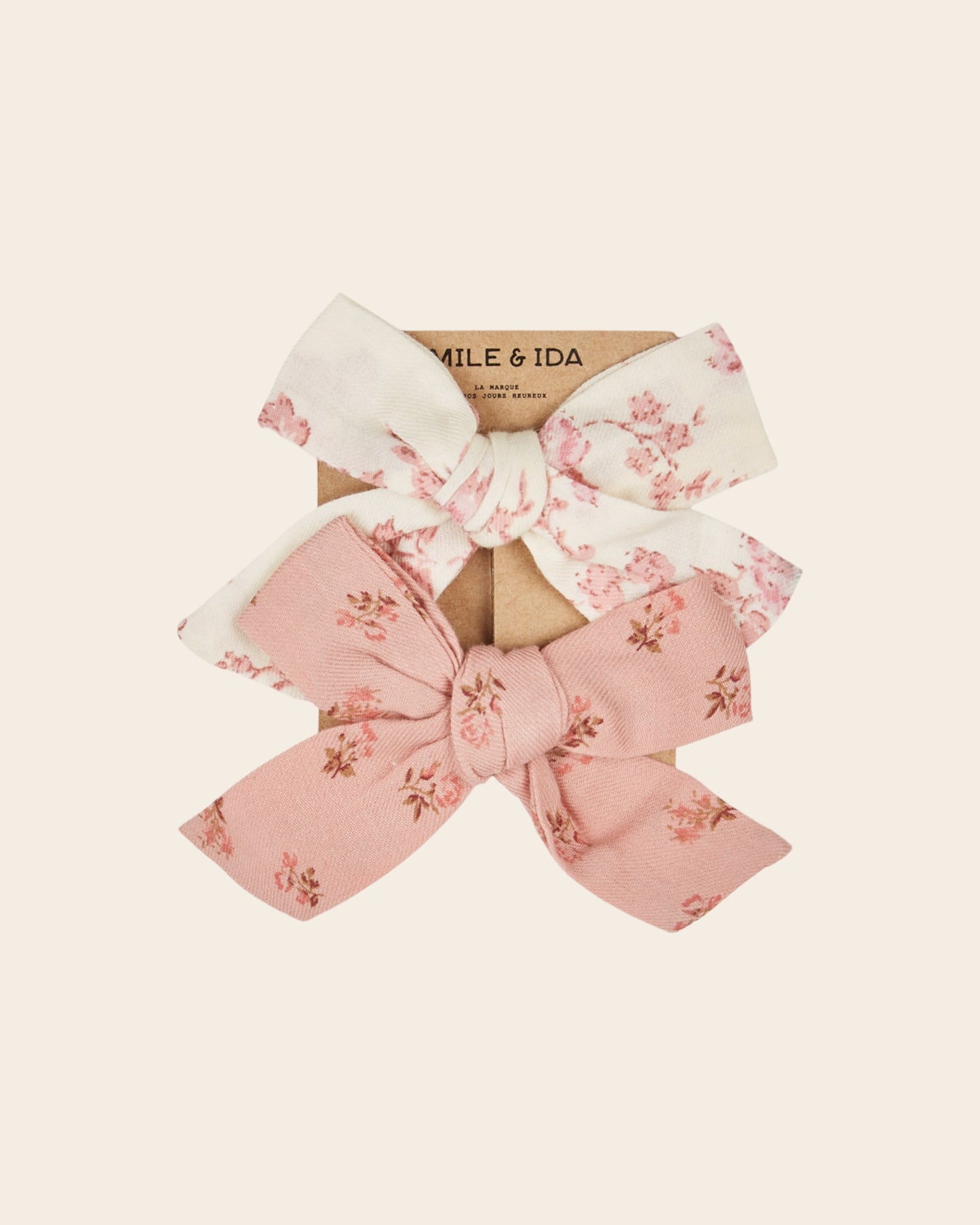 Lot de 2 barrettes - Noeud fleuri écru et rose