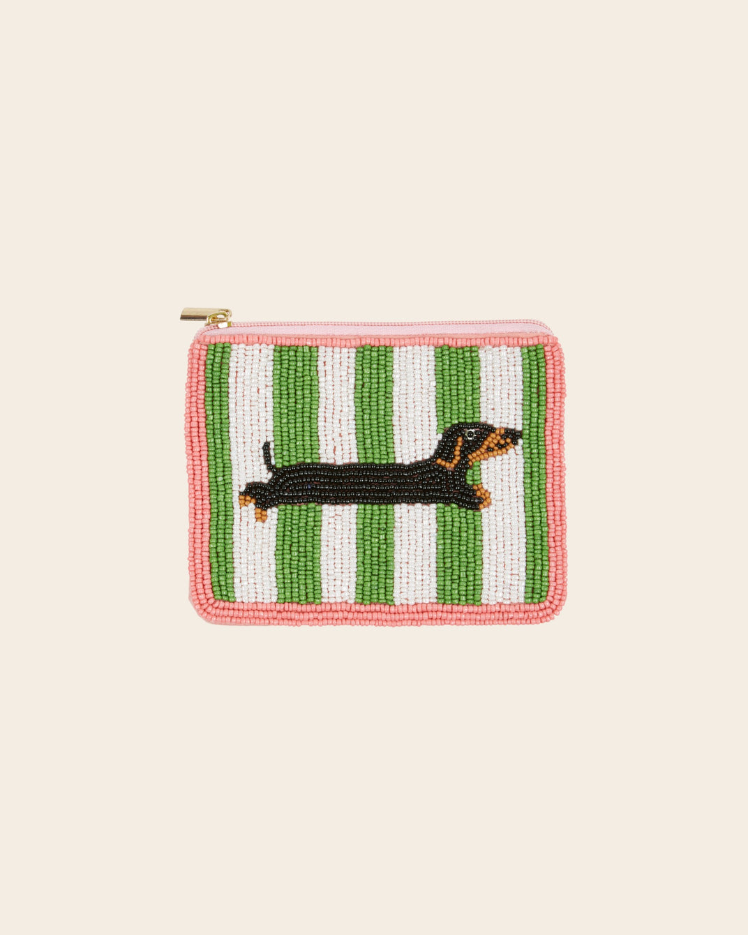 Pochette - Perles teckel vert et blanc
