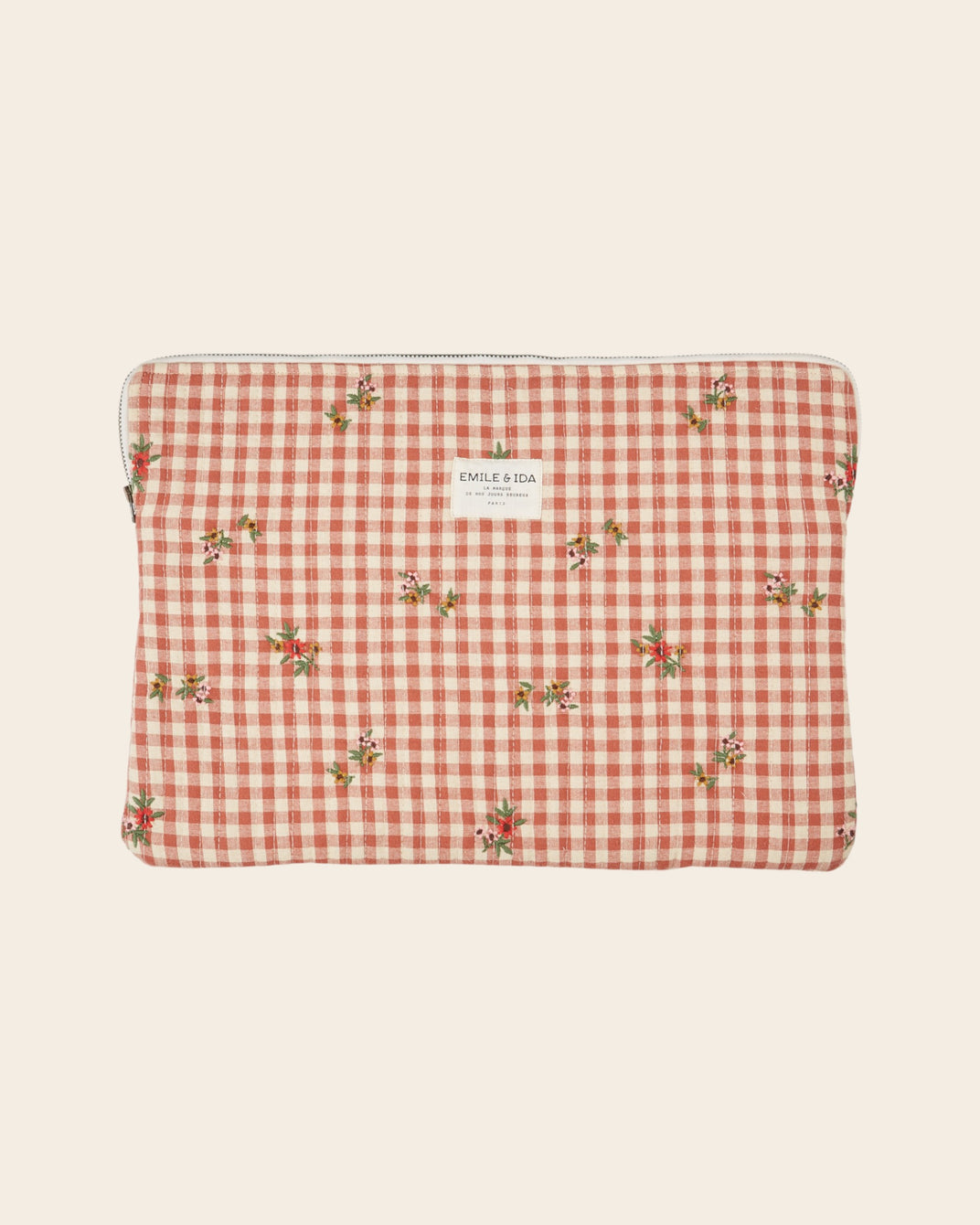 Pochette d'ordinateur - Brodé vichy terracotta
