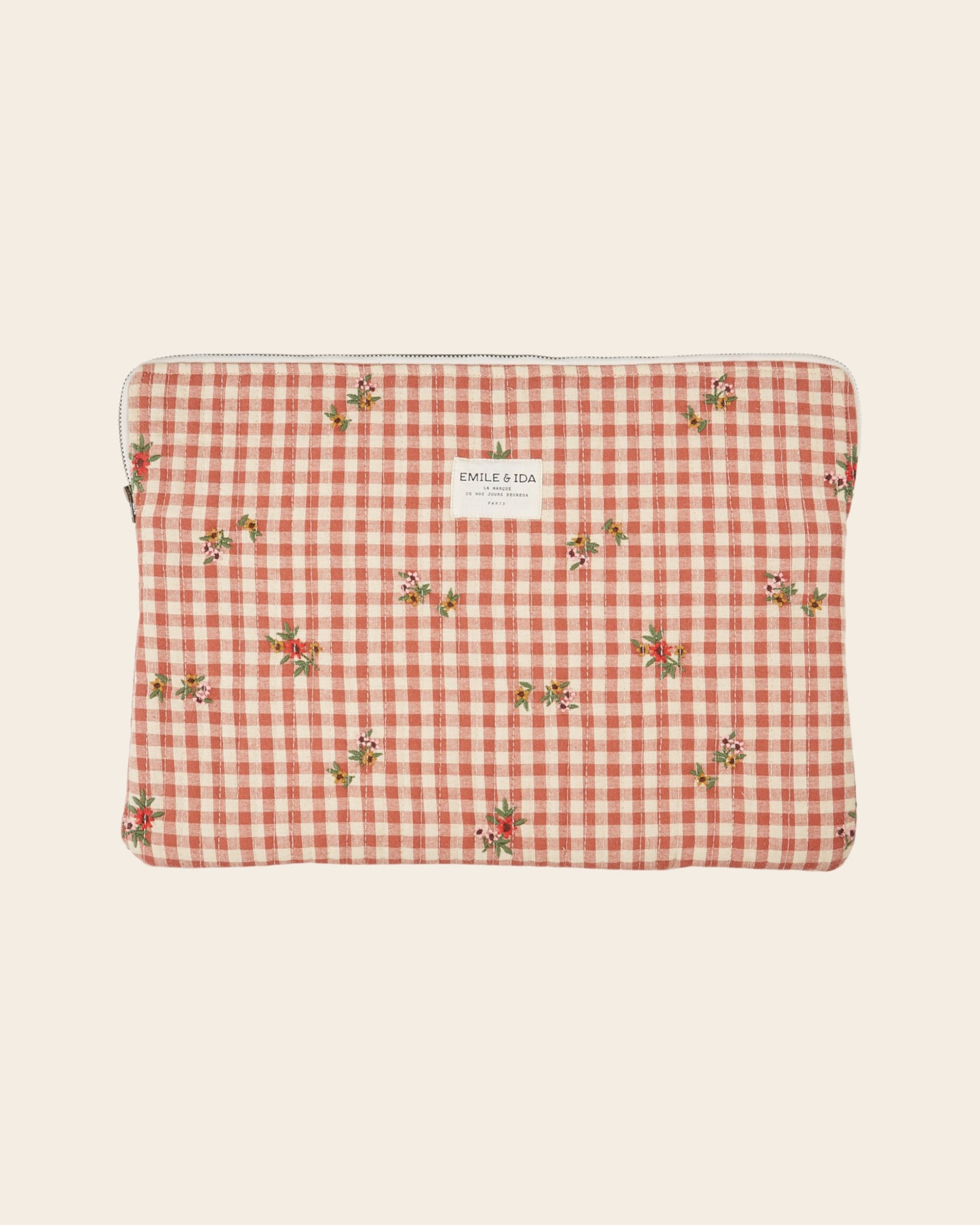 Pochette d'ordinateur - Brodé vichy terracotta