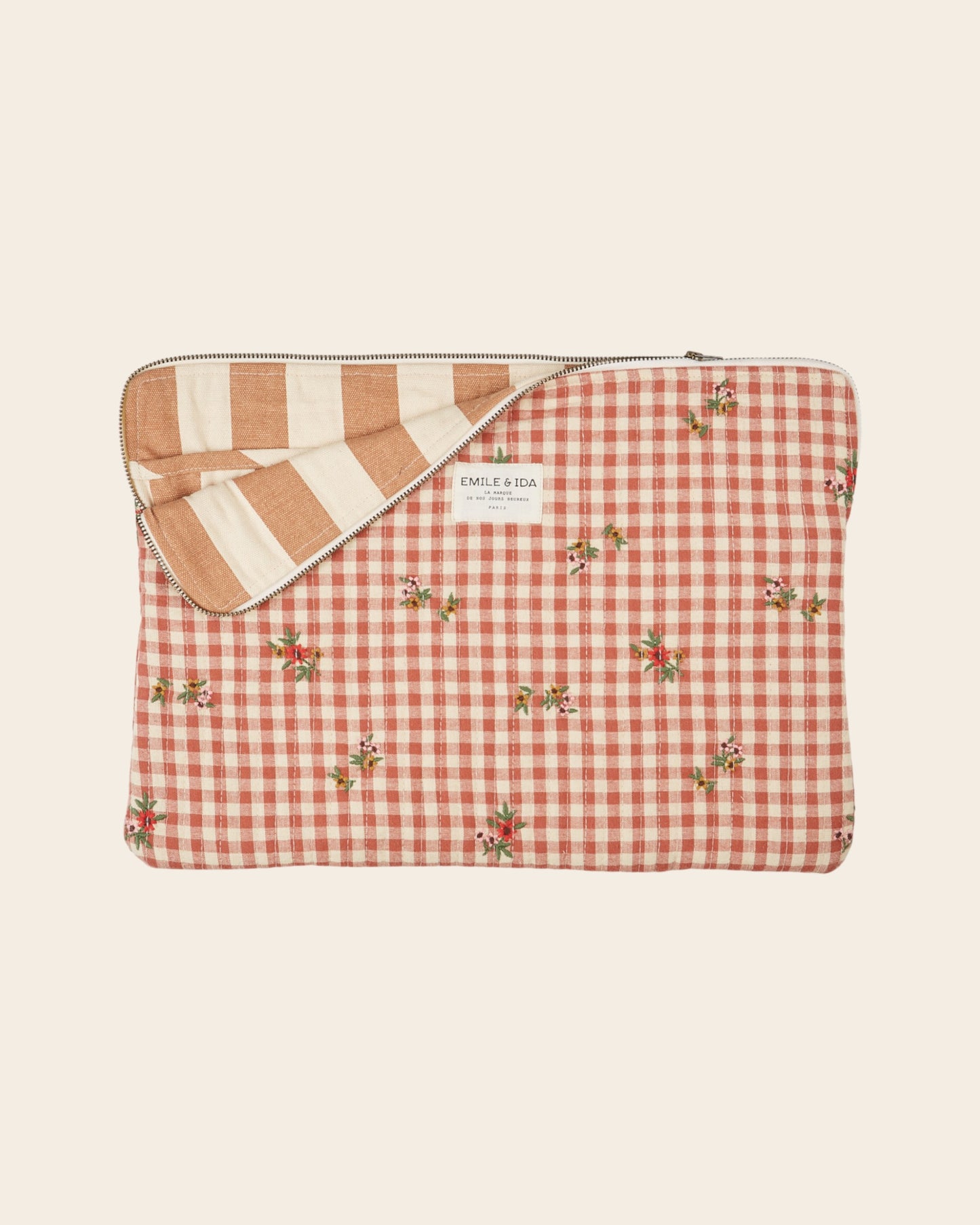 Pochette d'ordinateur - Brodé vichy terracotta