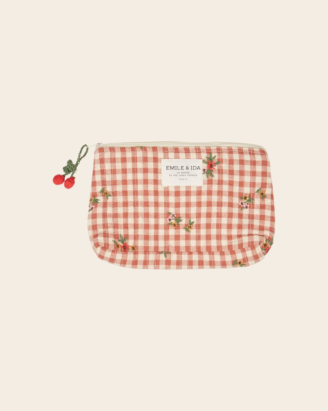 Petite trousse - Brodé vichy terracotta