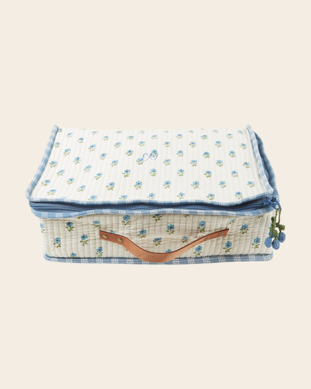 Grande valise - Fleuri écru et bleu