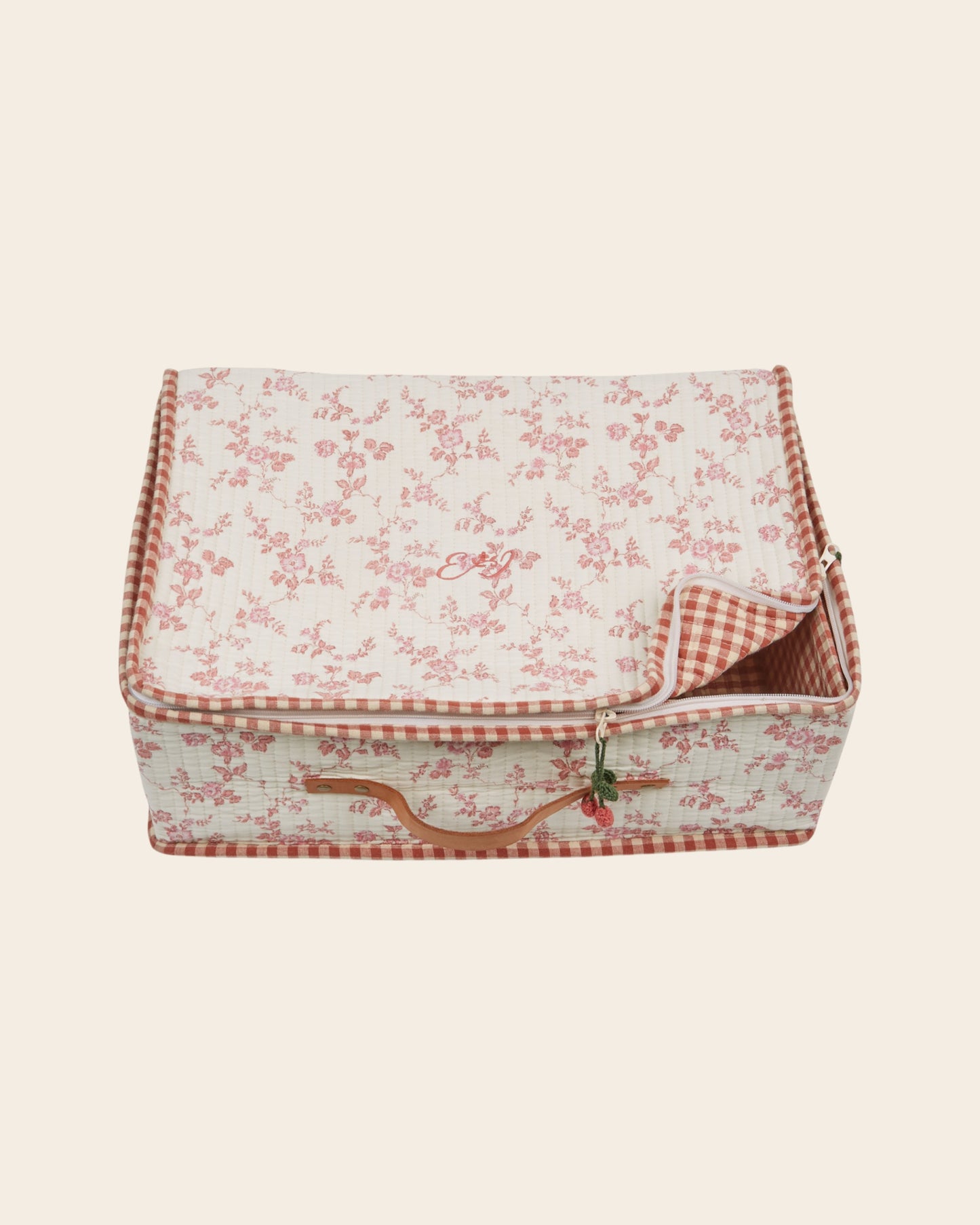 Grand valise - Fleuri écru et rose