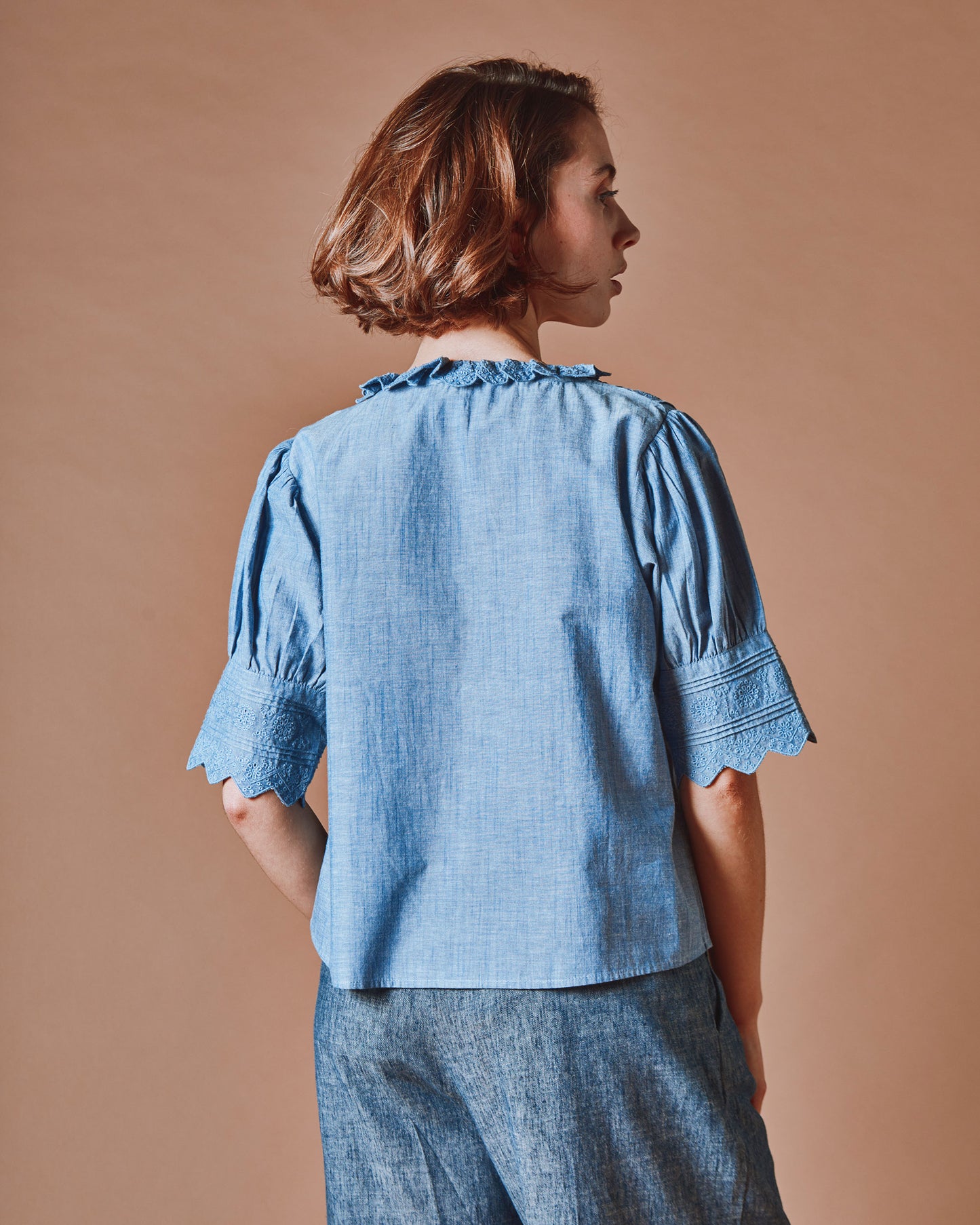 Blouse - Broderie anglaise chambray bleu