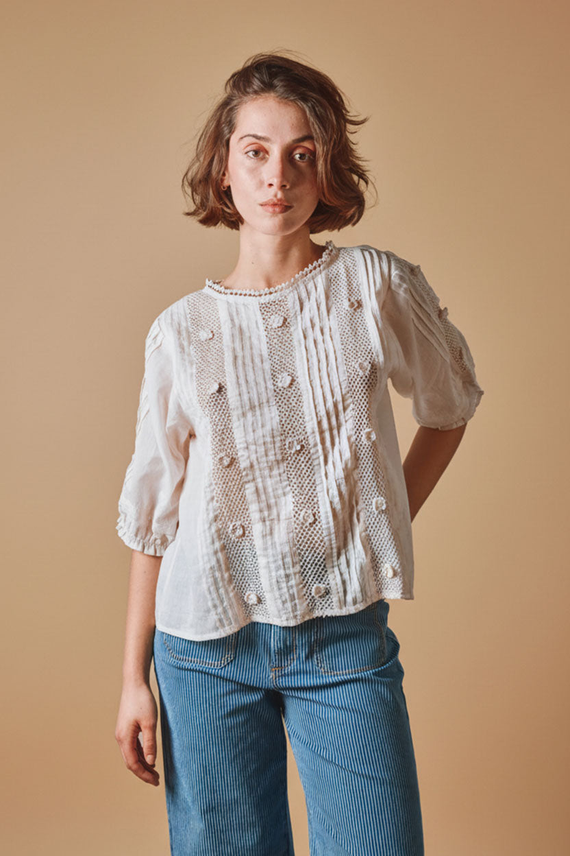 Blouse - Dentelle brodée crème
