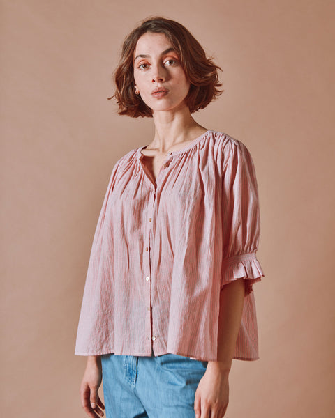 Blouse - Khadi rayé rose
