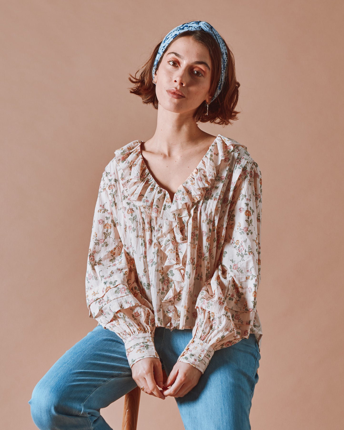 Blouse - Fleurie à volants crème