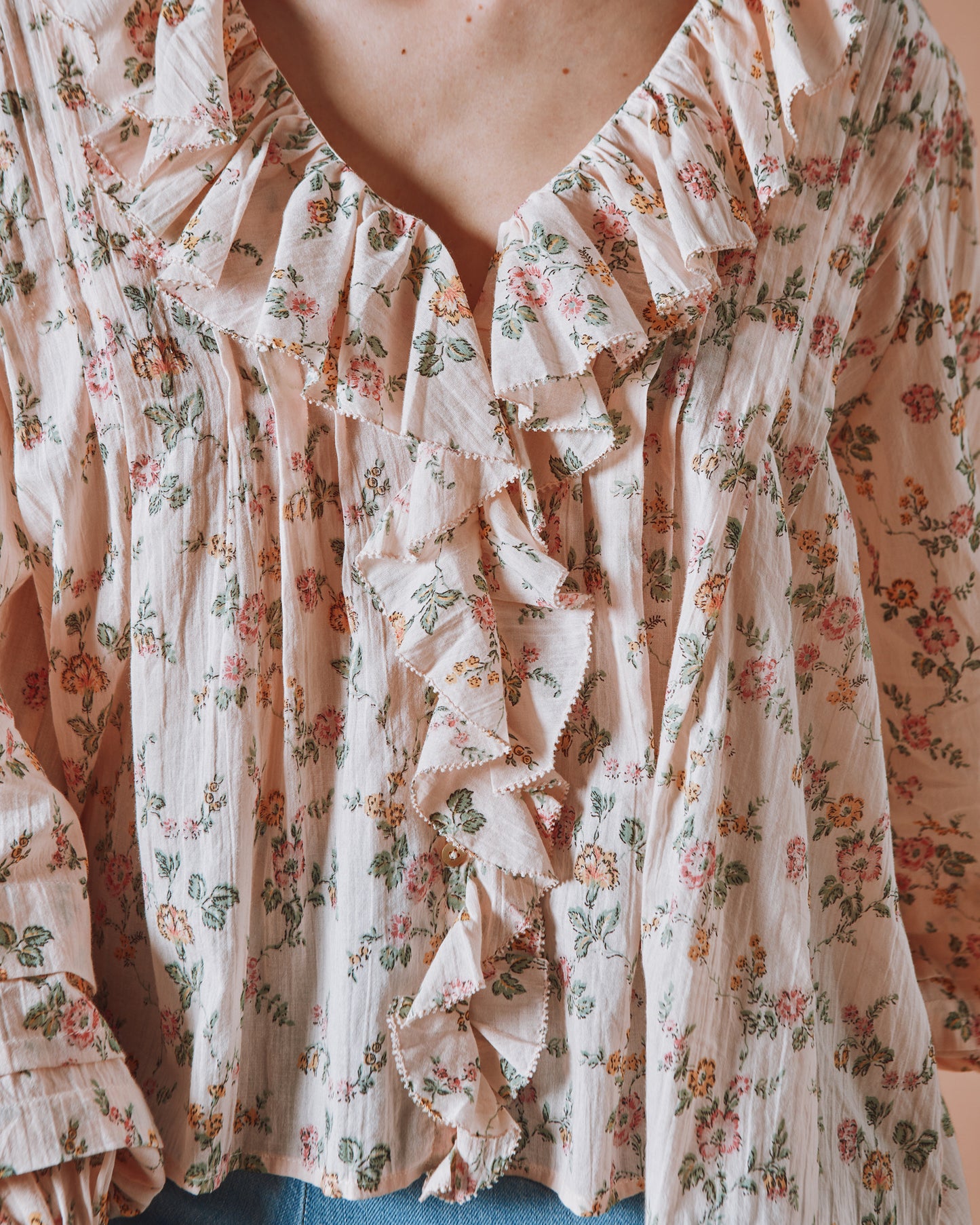 Blouse - Fleurie à volants crème