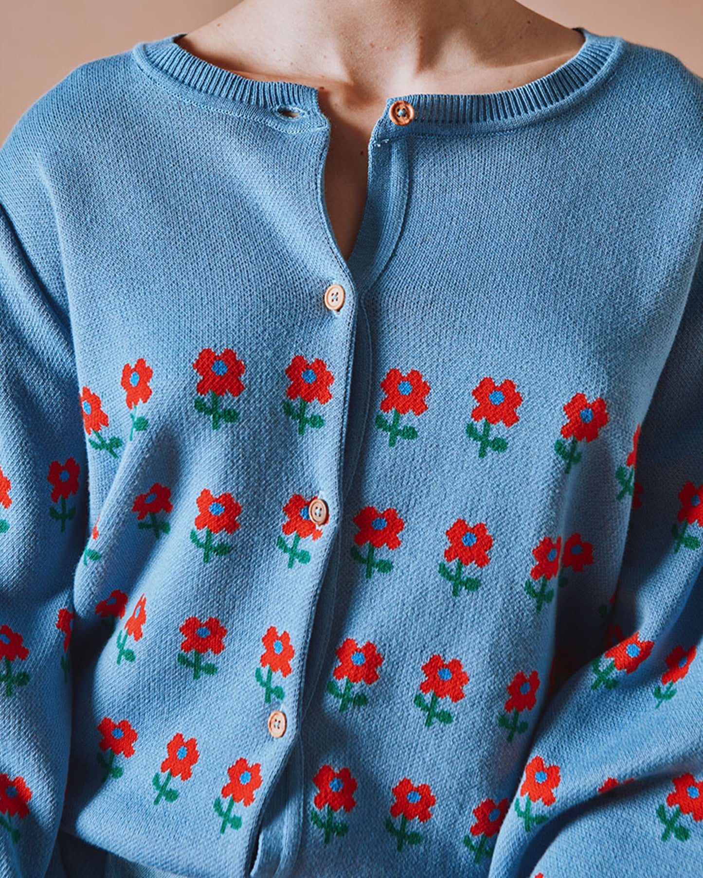 Cardigan - Jacquard à fleurs coton bio bleu