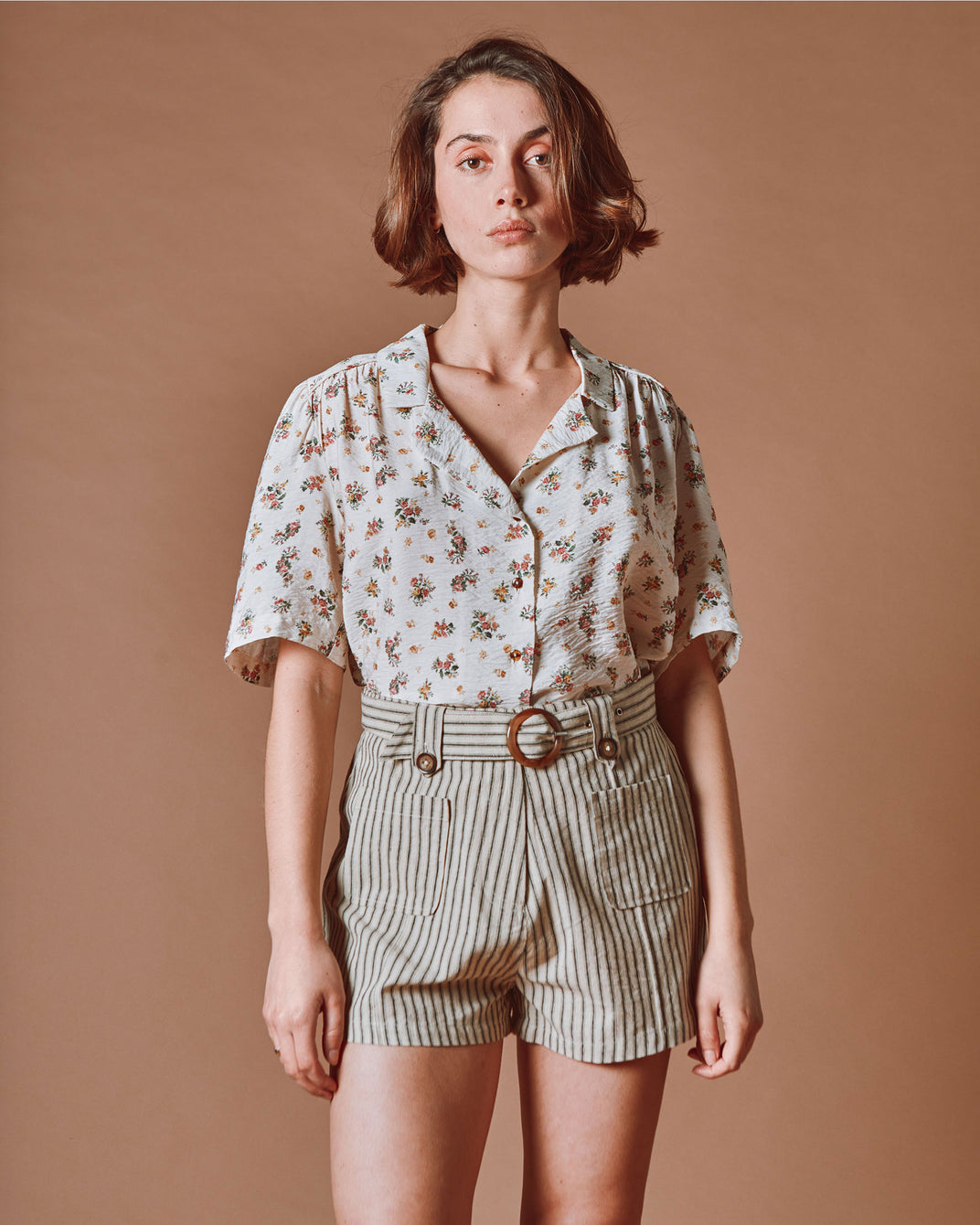 Short - Boucle rayé écru et noir