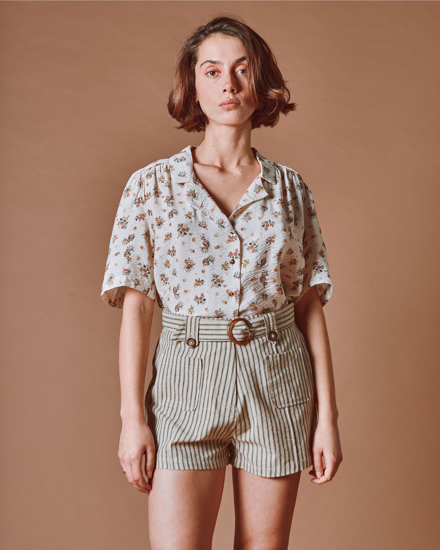 Short - Boucle rayé écru et noir