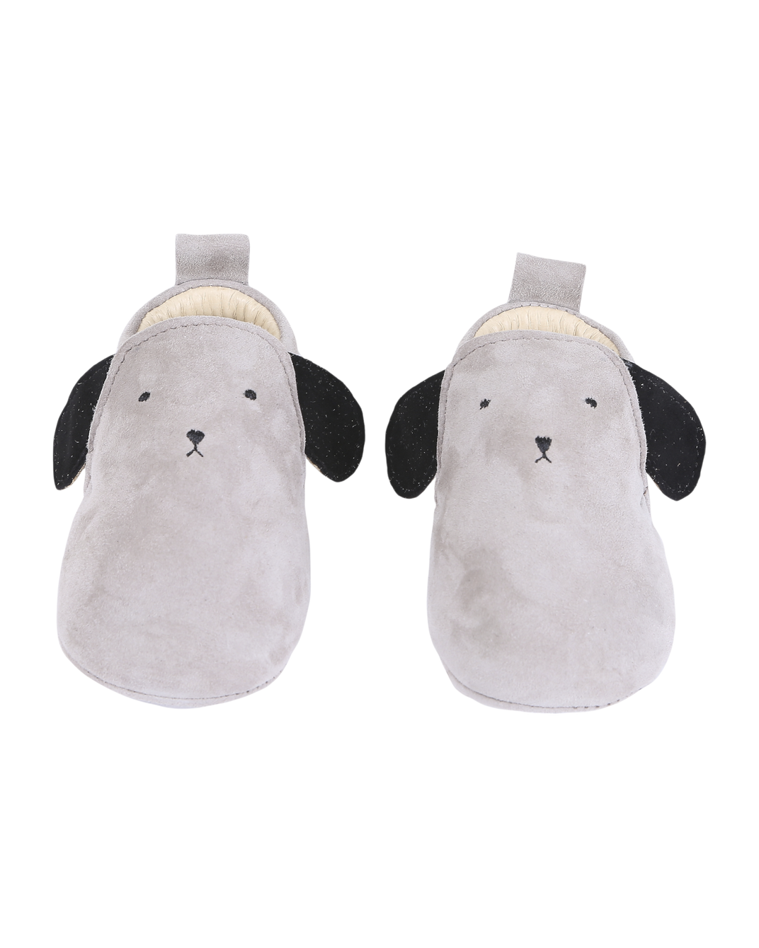 gray leather baby dog slippers