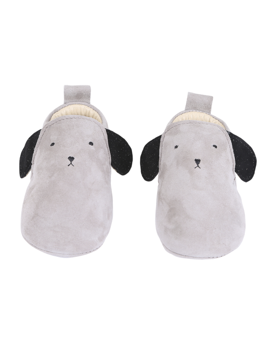 emile et ida chaussons bebe chien en cuir gris