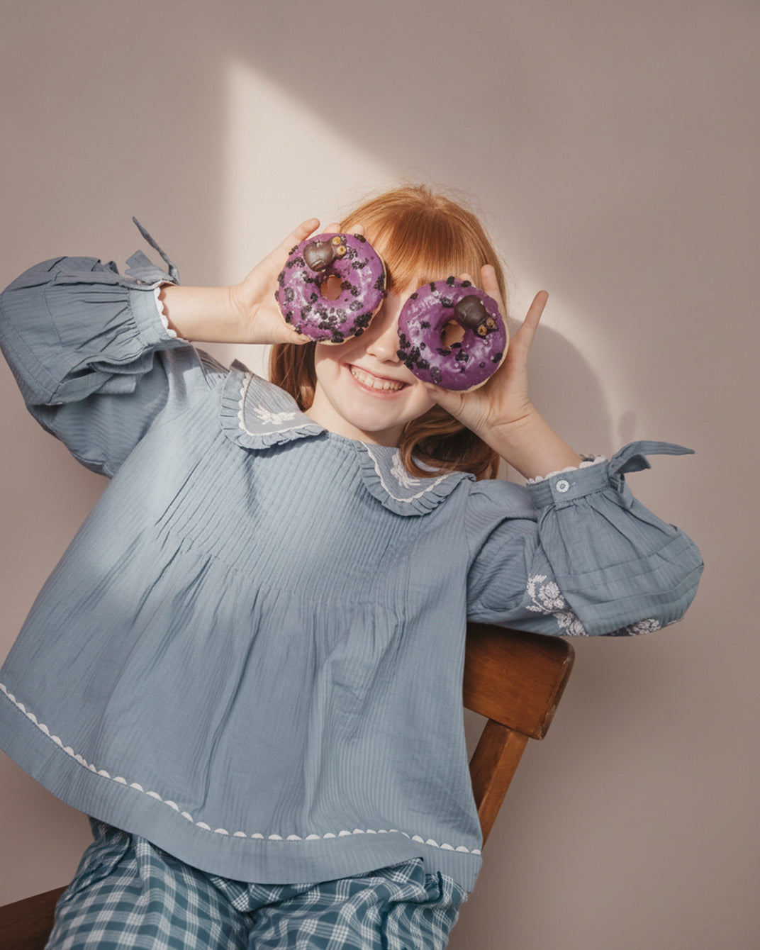 Blouse - Col brodé bleu